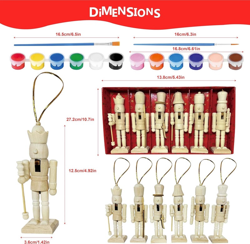 MicoSim DIY Mini Nutcrackers Figures Wooden Christmas Decor, Hanging Nutcracker Ornaments for Xmas Tree, Wood Nut-Crackers Christmas Decorations for Festival Party Crafts (6PCS) - Image 2